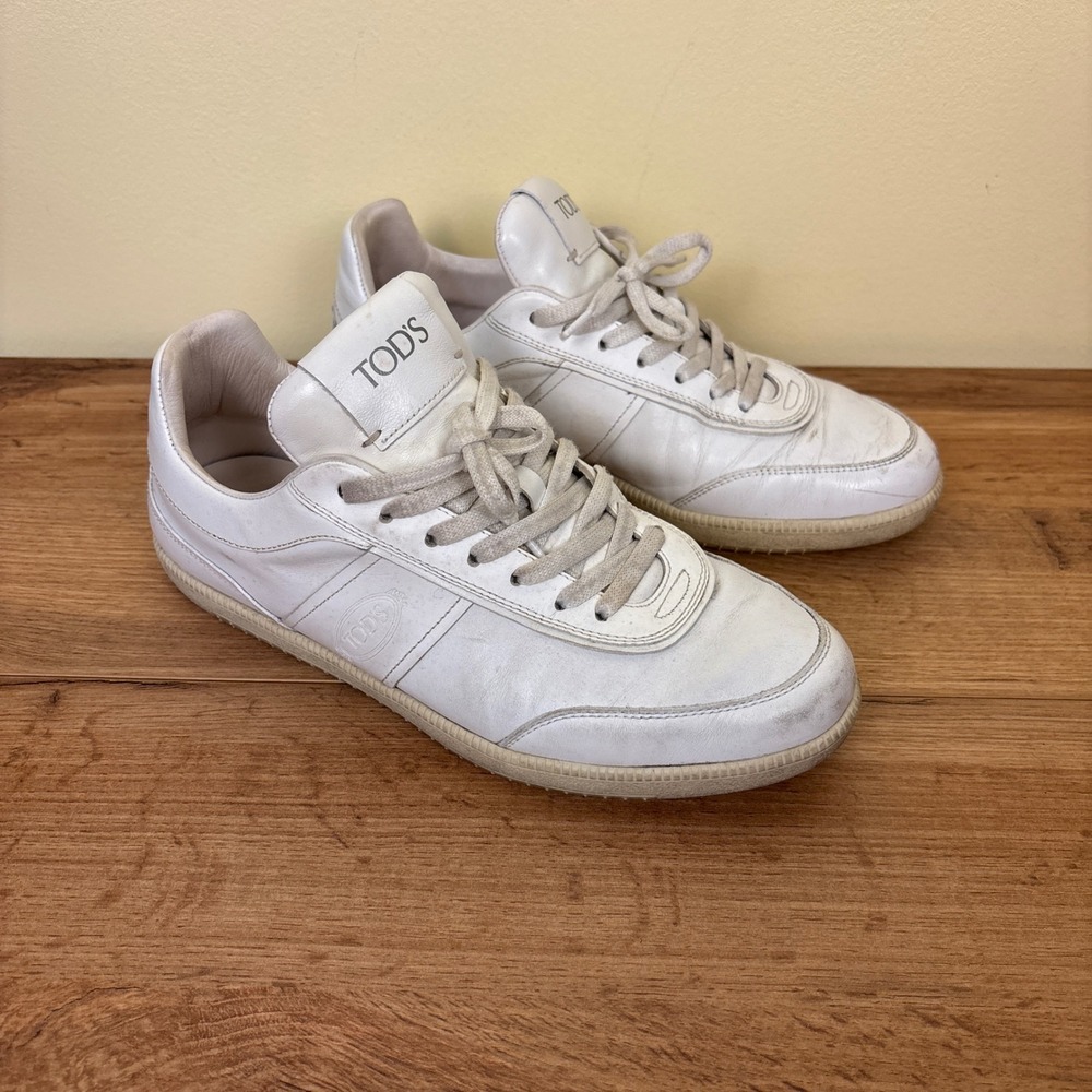 TOD'S Tabs Leather Sneakers White Women Size 40 Low Top Casual Everyday Comfort